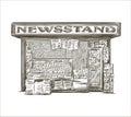 Newsstand. Hand drawn press kiosk.