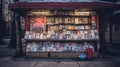 A newsstand with newspapers and magazines. Generative AI