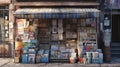 A newsstand with newspapers and magazines. Generative AI