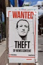 Newsthief.ca poster of Mark Zuckerberg wanted for stealing news content from journalists