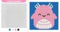 Newt squishmallow. Color by number. Pixel coloring book. Numbered squares. Game for kids