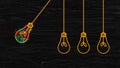 Newton cradle bulb concept. colorful light-bulb moving, tree stable lightbulbs. science and innovation concept illustration