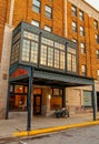 NEWTON, IOWA - JUNE 26, 2021: Frront entrance to the famous Hotel Maytag in this Iowa City