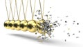Newton`s Cradle with gold balls. breaking moment. 3d illustration