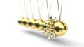 Newton`s Cradle with gold balls. breaking moment. 3d illustration