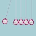 Newton`s cradle, Stopwatch formation newtonian pendulum. Royalty Free Stock Photo