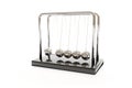 Newton`s cradle swinging isolated on a white background. Balance concept. Illustration 3d