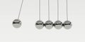 Newton`s cradle on white background, metal spheres colliding movement concept 3d render illustration Royalty Free Stock Photo