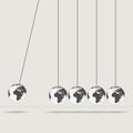 Newtons cradle with earth swinging