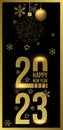 2023 happy new year greeting golden card template with decorations