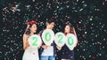 Newyear party ,celebration party group of asian young people holding balloon numbers 2019 happy and funny concept Royalty Free Stock Photo