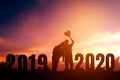 2020 Newyear Silhouette young couple Happy for romantic new year concept