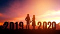 2020 Newyear Silhouette young couple Happy for romantic new year concept