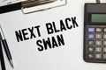 Next black swan symbol. 'Next black swan'. Beautiful grey background, copy space. Business and next black swan concept Royalty Free Stock Photo