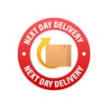 Next day delivery sign, label. Vector stock illustration Royalty Free Stock Photo