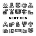 next gen data center virtual icons set vector
