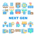 next gen data center virtual icons set vector