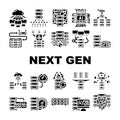 next gen data center virtual icons set vector