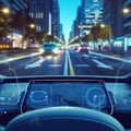 Next-Gen Smart Car: Cutting-Edge Autonomous Driving Technology with HUD and Sensor Radar System Royalty Free Stock Photo