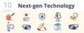 Next-gen technology set. Creative icons: optogenetics, holographic, bionic eye, hi-tech toys, driverless car Royalty Free Stock Photo