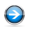 Next icon. Blue shiny 3d button with metal frame and white arrow Royalty Free Stock Photo