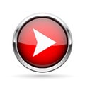 Next icon. Red shiny 3d button with metal frame and white arrow Royalty Free Stock Photo