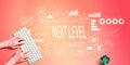 Next level concept with person using computer keyboard Royalty Free Stock Photo