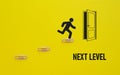 Next level is shown using the text and picture of the door and stairway