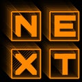 NEXT - orange lettering in frame as square logo with repeating effect on black background