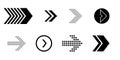 Next slide arrow icons for swipe and scroll interface vector elements with hand and finger navigation in pixel and line Royalty Free Stock Photo