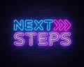 Next Steps neon sign vector. Next Steps Design template neon sign, light banner, nightly bright advertising, light Royalty Free Stock Photo