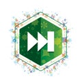 Next track playlist icon floral plants pattern green hexagon button