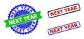 NEXT YEAR Rosette and Rectangle Bicolor Stamps with Distress Textures Royalty Free Stock Photo
