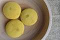 Nextar biscuits with pineapple flavor in a wooden bowl Royalty Free Stock Photo