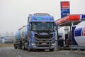 NextGen Scania Tank Truck Unloads AdBlue in Snowfall