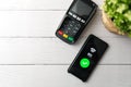 Nfc contactless payment with phone. copy space Royalty Free Stock Photo