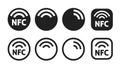 NFC icon symbol vector sticker pictogram graphic simple set, wireless contactless signal wifi technology glyph solid and line