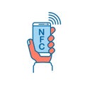 NFC line icon. Payment with smartphone. Royalty Free Stock Photo