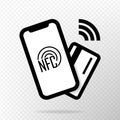 NFC mobile phone, NFC payment with smartphone, mobile phone or card. illustration