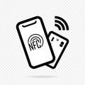 NFC mobile phone, NFC payment using smartphone mobile phone or card. Vector illustration on a transparent background