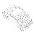 NFC terminal, electronic payment device from abstract futuristic polygonal black lines and dots. Vector illustration