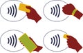 NFC wireless payment method icon set with hands set.