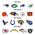 NFL 2022. AFC East, North, South, West. New England Patriots, Buffalo Bills, Miami Dolphins, NY Jets, Baltimore Ravens, Royalty Free Stock Photo