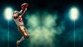 Soaring for Six: NFL Player Makes Spectacular Mid-Air Catch Royalty Free Stock Photo