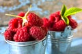 Fresh raspberries in vintage basket vitamins healthy food vegan ingredients. Selective focus Royalty Free Stock Photo