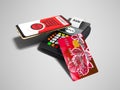 Nfs payment by phone with red credit card on payment card POS-terminal 3D rendering on gray background with shadow Royalty Free Stock Photo