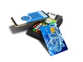 Nfs payment through the phone to the payment card POS terminal w Royalty Free Stock Photo