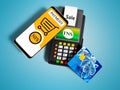 Nfs payment via phone to payment card POS terminal with credit c Royalty Free Stock Photo