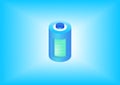 Fully charged battery isometric 3d vector icon. Electronic renewable energy concept illustration