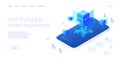 NFT abstract concept illustration in isometric design. Non-fungible token blockchain or marketplace. Cryptographic technology web